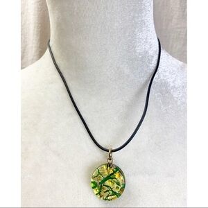 Fused glass green and gold Necklace